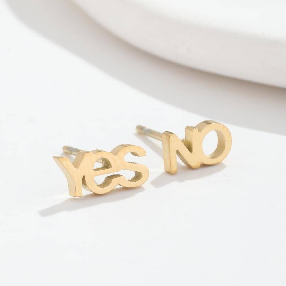 Yes No‎ Earrings Studs Gold Tone Statement Jewelry Earrings Stainless Steel